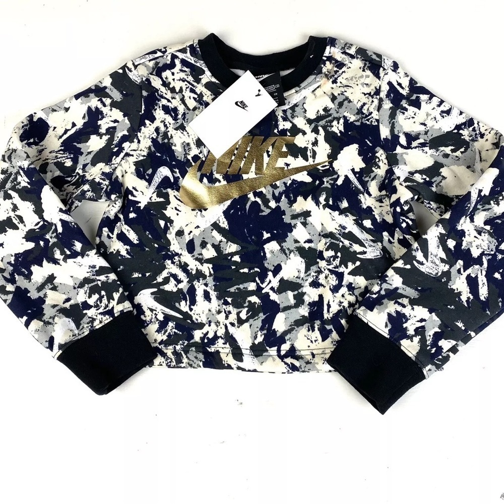 New Nike Color Splatter Girls Cropped Crewneck Sweatshirt, Sz xs